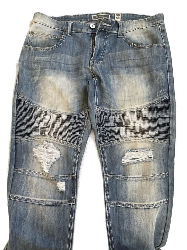 INC International Concepts Men's 36x30 Blue Distressed Biker Moto Jeans 4