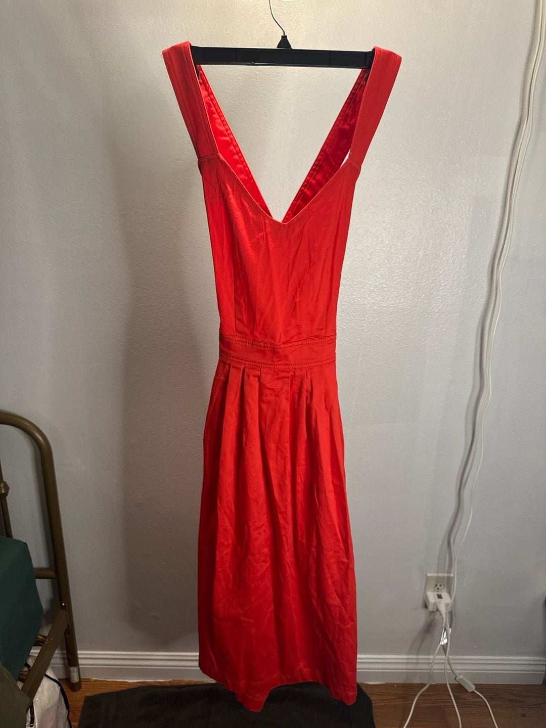 Red Orange Cross-Back Sleeveless Pleated Midi Dress 2