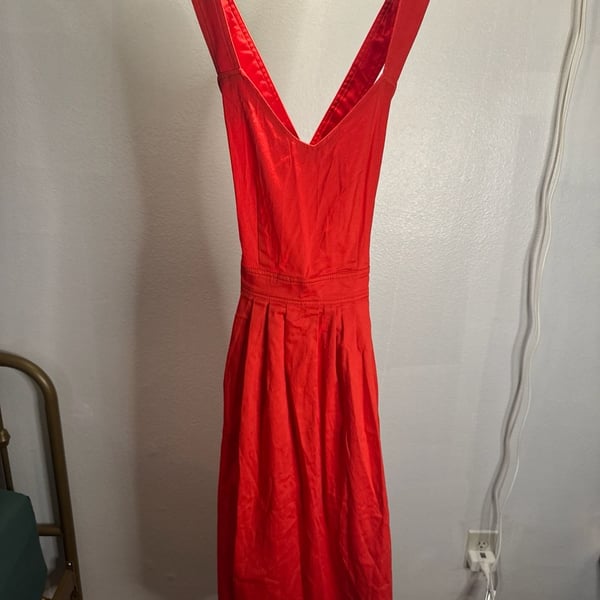 Red Orange Cross-Back Sleeveless Pleated Midi Dress
