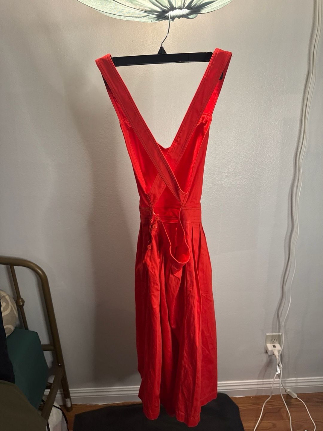 Red Orange Cross-Back Sleeveless Pleated Midi Dress 3