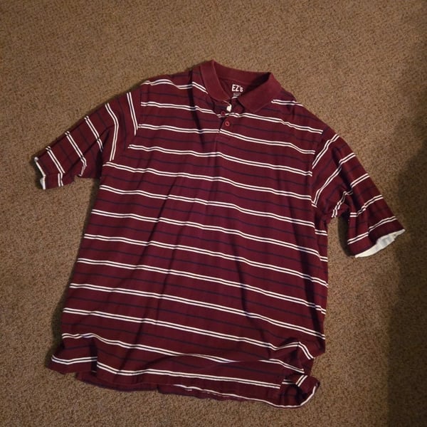Haggar EZ's Men's XXL Burgundy and White Striped Short Sleeve Polo Shirt