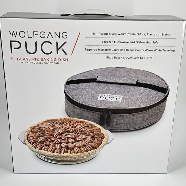 Wolfgang Puck 9" Glass Pie Baking Dish with Insulated Carry Bag - New in Box