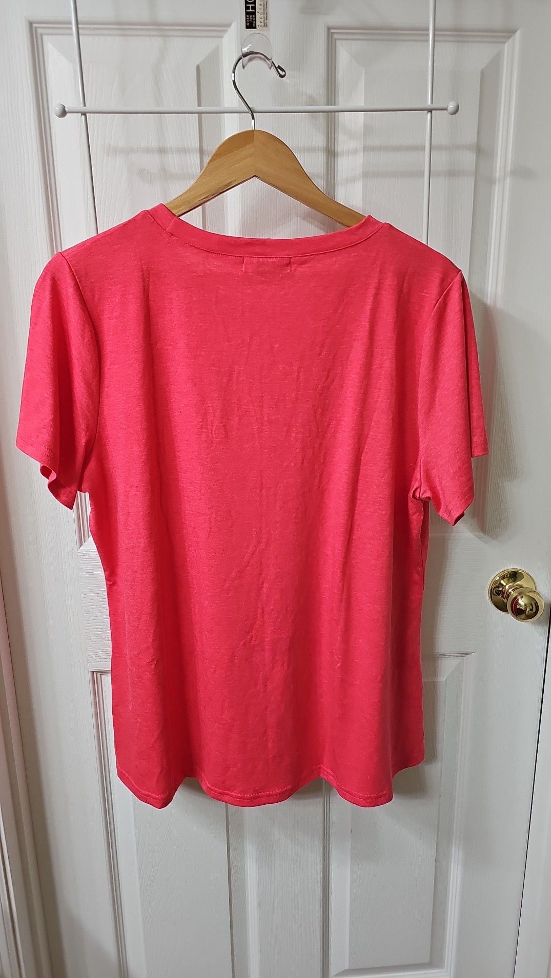 Rosvigor Women's Short Sleeve Pleated Crewneck Blouse in Coral Red 5