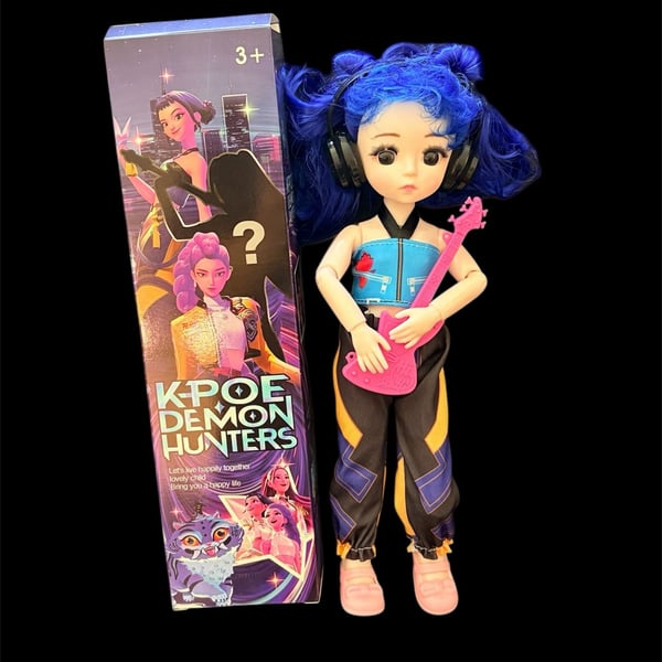 K-Pop Demon Hunters Blue Hair Musician Blind Box Doll with Guitar and Box