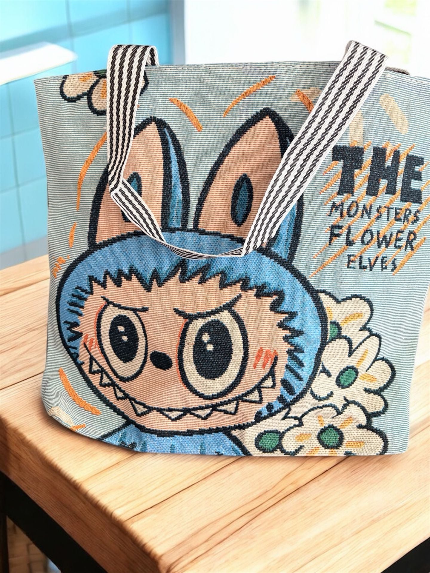 The Monsters Flower Elves Cartoon Canvas Tote Bag aize 15x17" 1