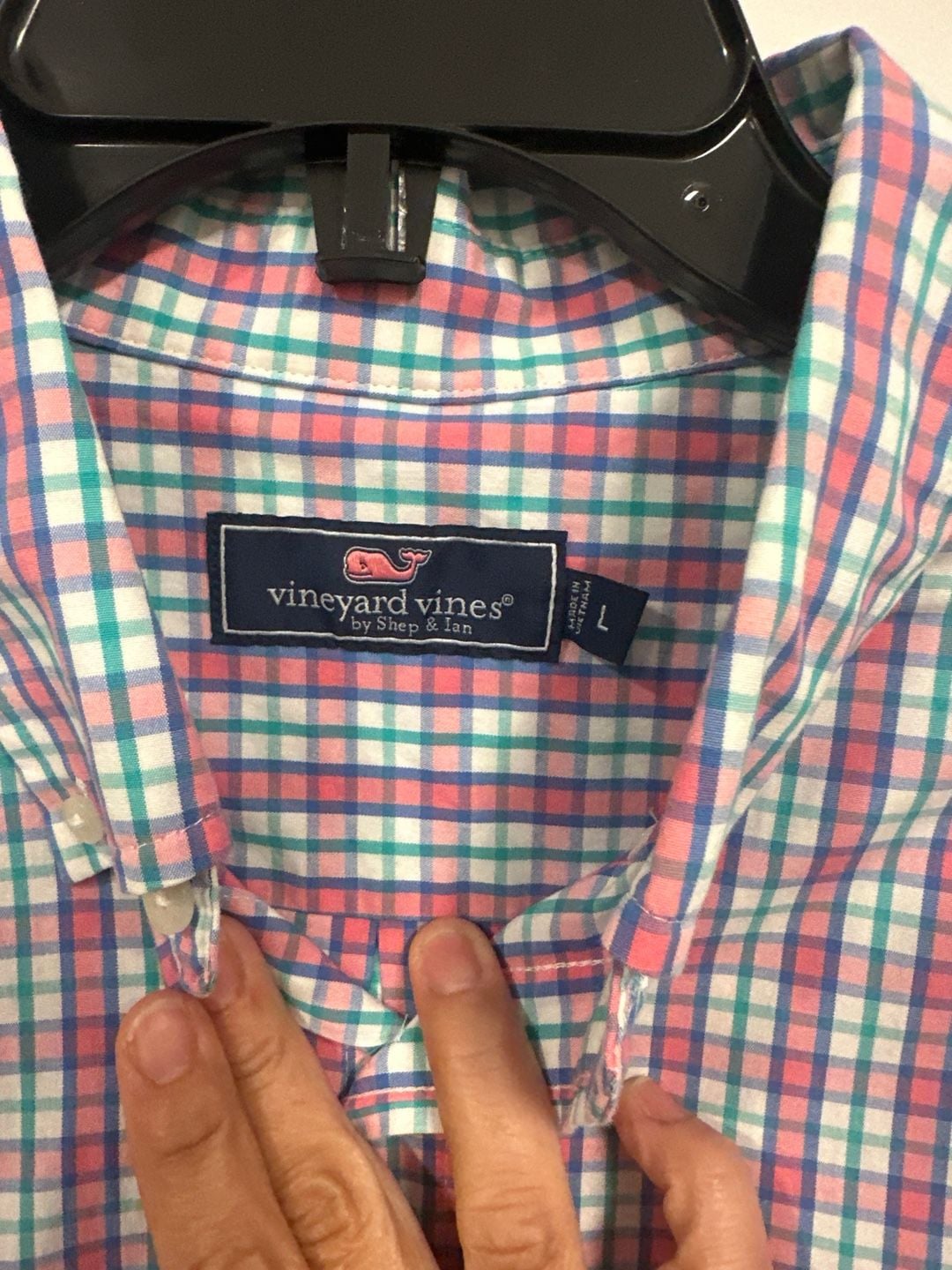 Vineyard Vines Men's Large Classic Fit Tucker Shirt Pink and Teal Plaid Long Sleeve Button Down 4