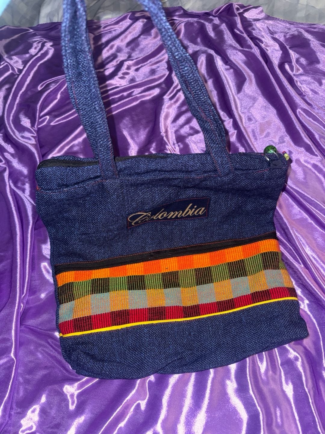 Colombian Embroidered Canvas Tote Bag with Multi-Color Woven Accent 3