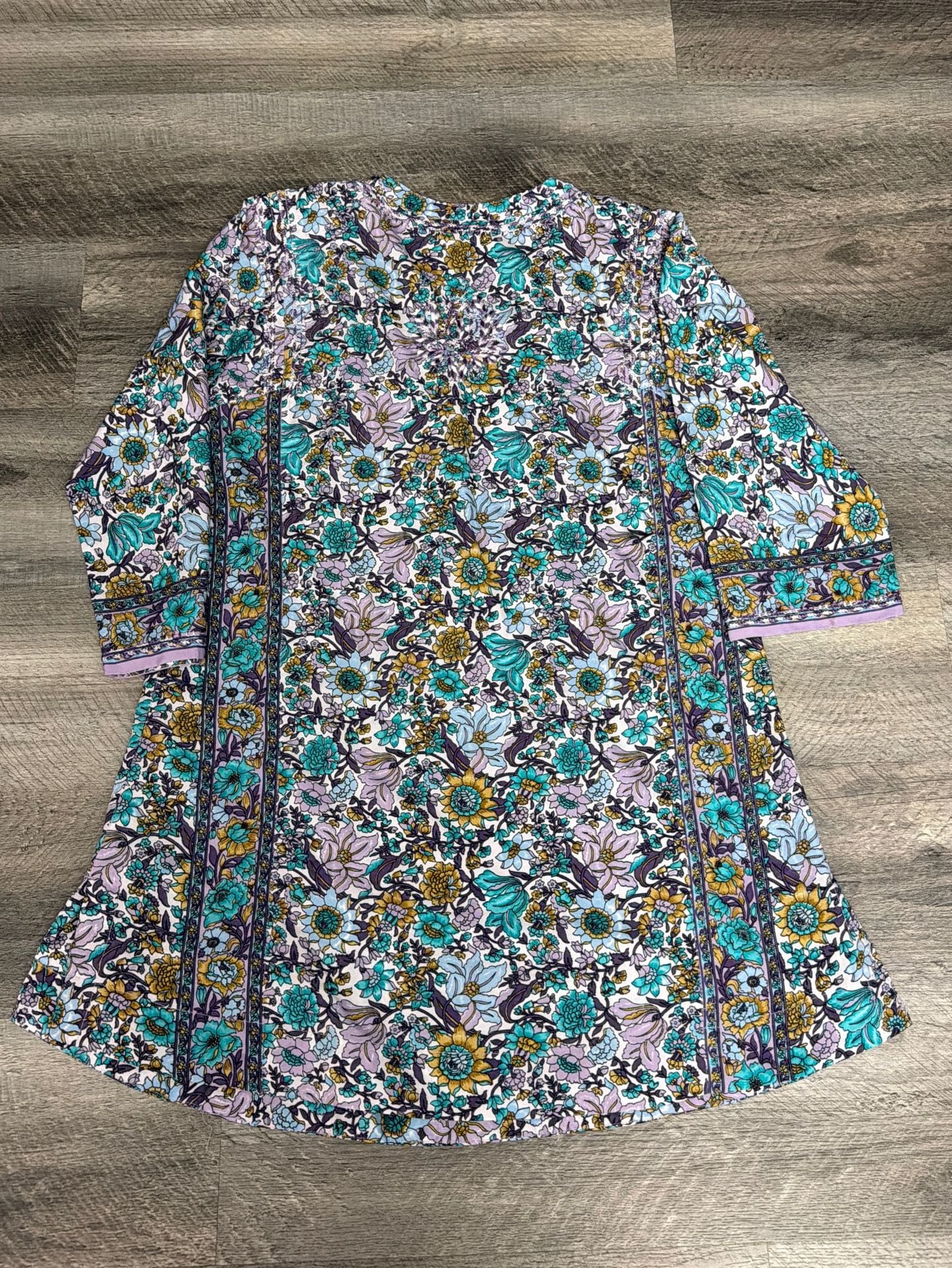 Soft Surroundings Purple and Turquoise EmbroideredFloral V-Neck Tunic Dress 3
