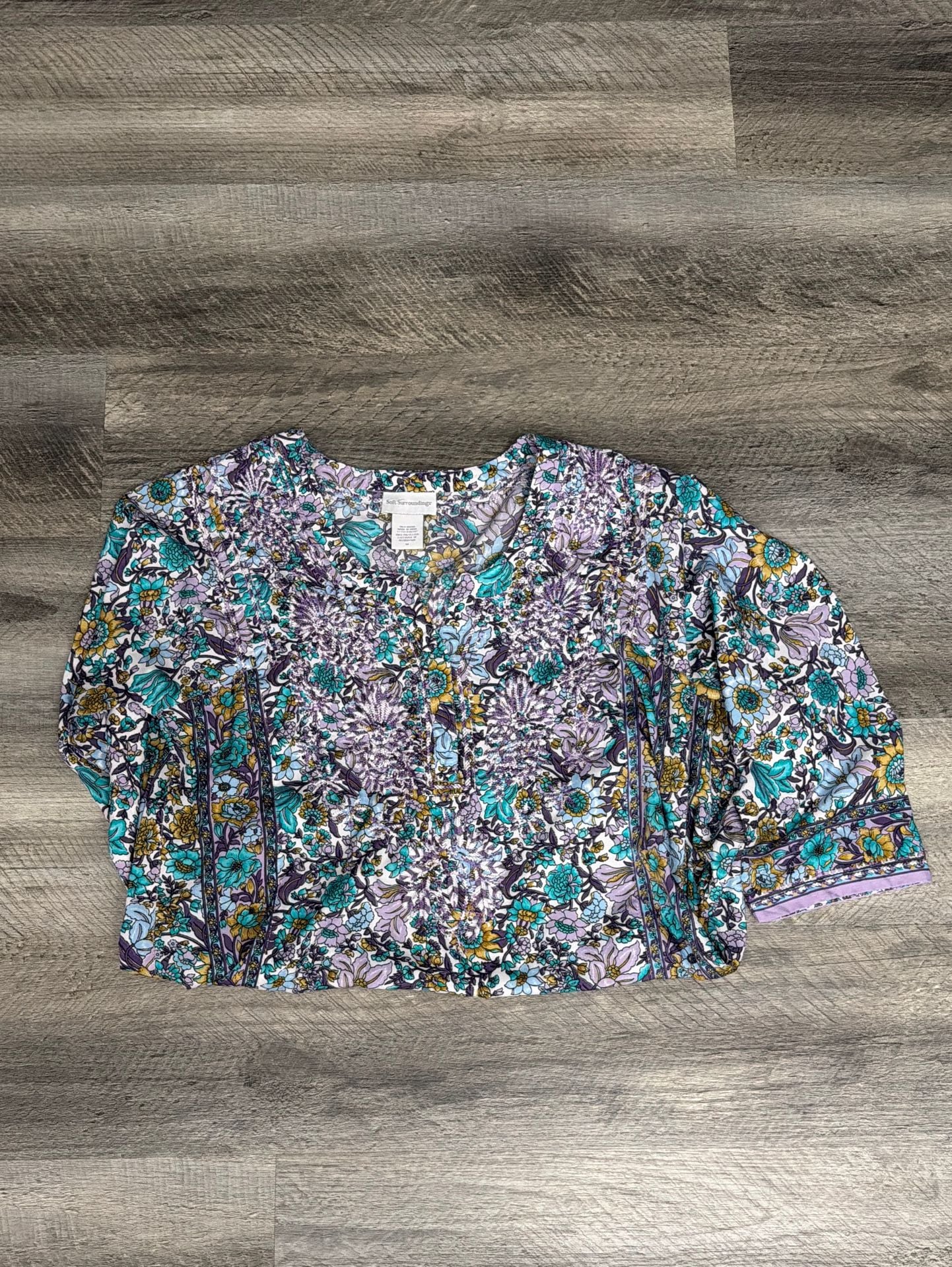 Soft Surroundings Purple and Turquoise EmbroideredFloral V-Neck Tunic Dress 4