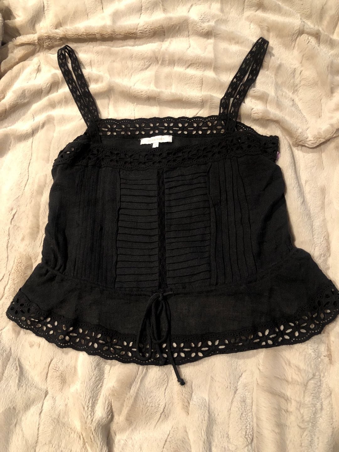 Olivaceous Black Eyelet Lace Trim Pleated Peplum Cami Tank Top 2