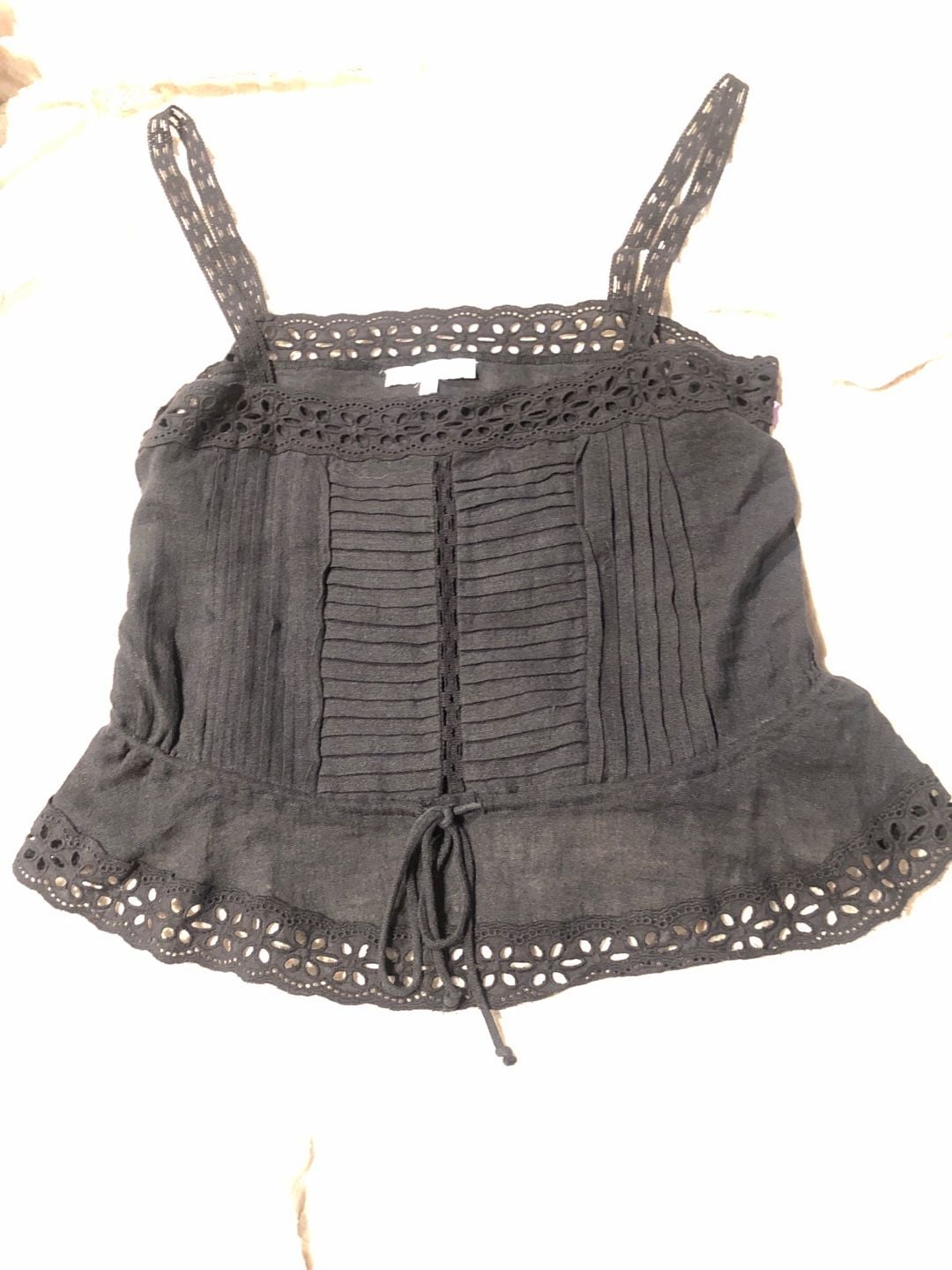 Olivaceous Black Eyelet Lace Trim Pleated Peplum Cami Tank Top 3