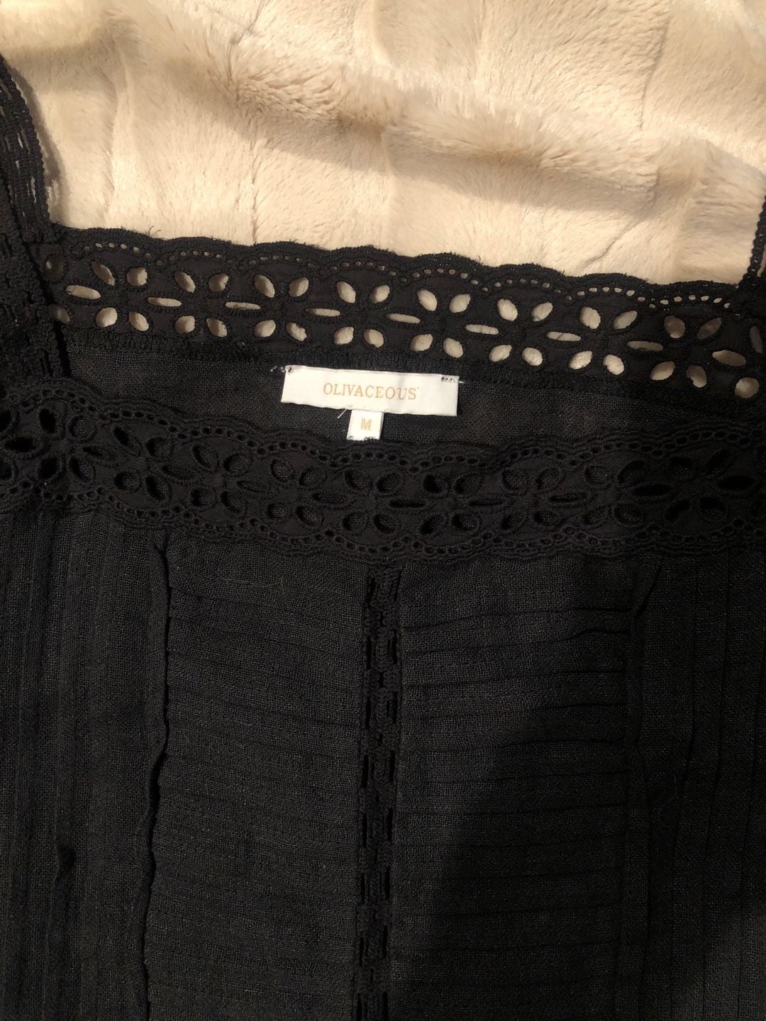 Olivaceous Black Eyelet Lace Trim Pleated Peplum Cami Tank Top 5