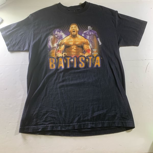 Vintage 2002 WWE Batista "Attitude Guaranteed" T-Shirt Size Medium, OF