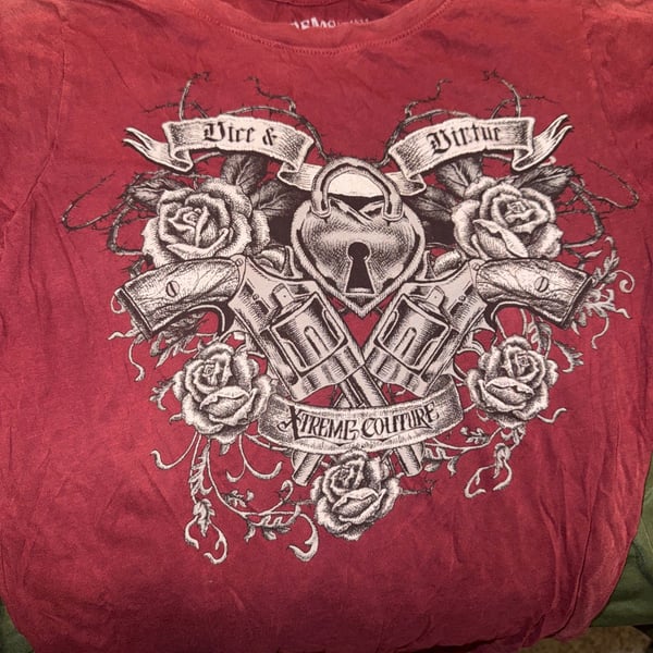 Xtreme Couture Vice & Virtue Graphic Tee Red Wash Small