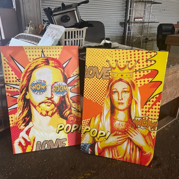 Sacred Heart Jesus and Mary Pop Art Canvas Duo Set