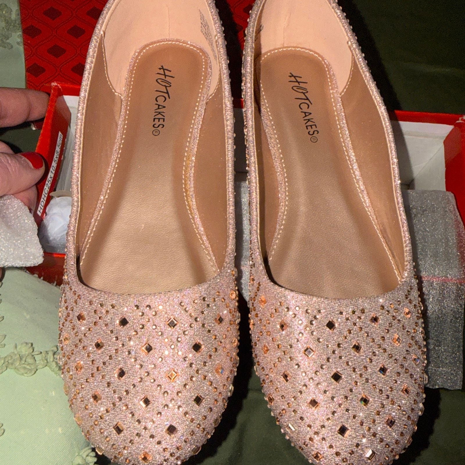 Hotcakes Rose Gold Rhinestone Embellished Ballet Flats 2