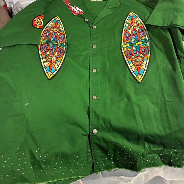 Watson Luxe Green Stained Glass Work Shirt and Cargo Shorts Two-Piece Set