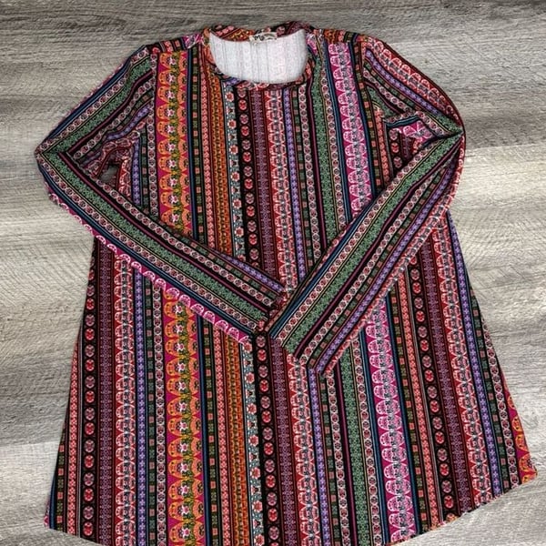 Show Me Your Mumu Mellow John Bell Tunic Sweater in Multi-Striped Boho Pattern