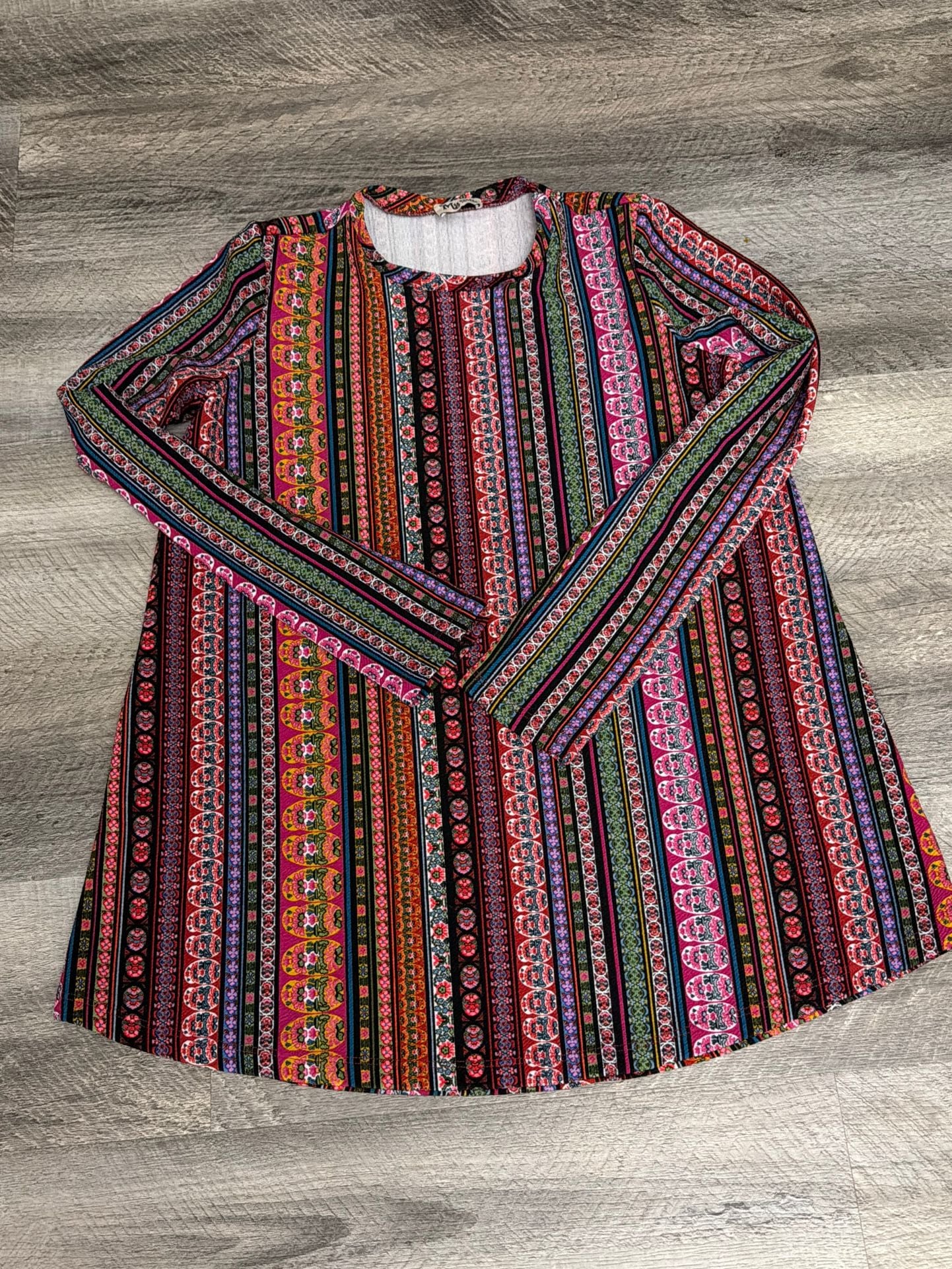 Show Me Your Mumu Mellow John Bell Tunic Sweater in Multi-Striped Boho Pattern 4