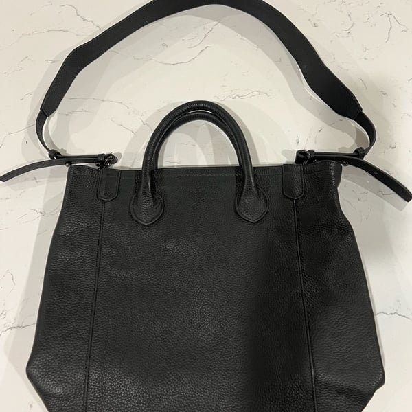 Beck Bags Lou Crossbody Black Pebbled Leather Large Tote