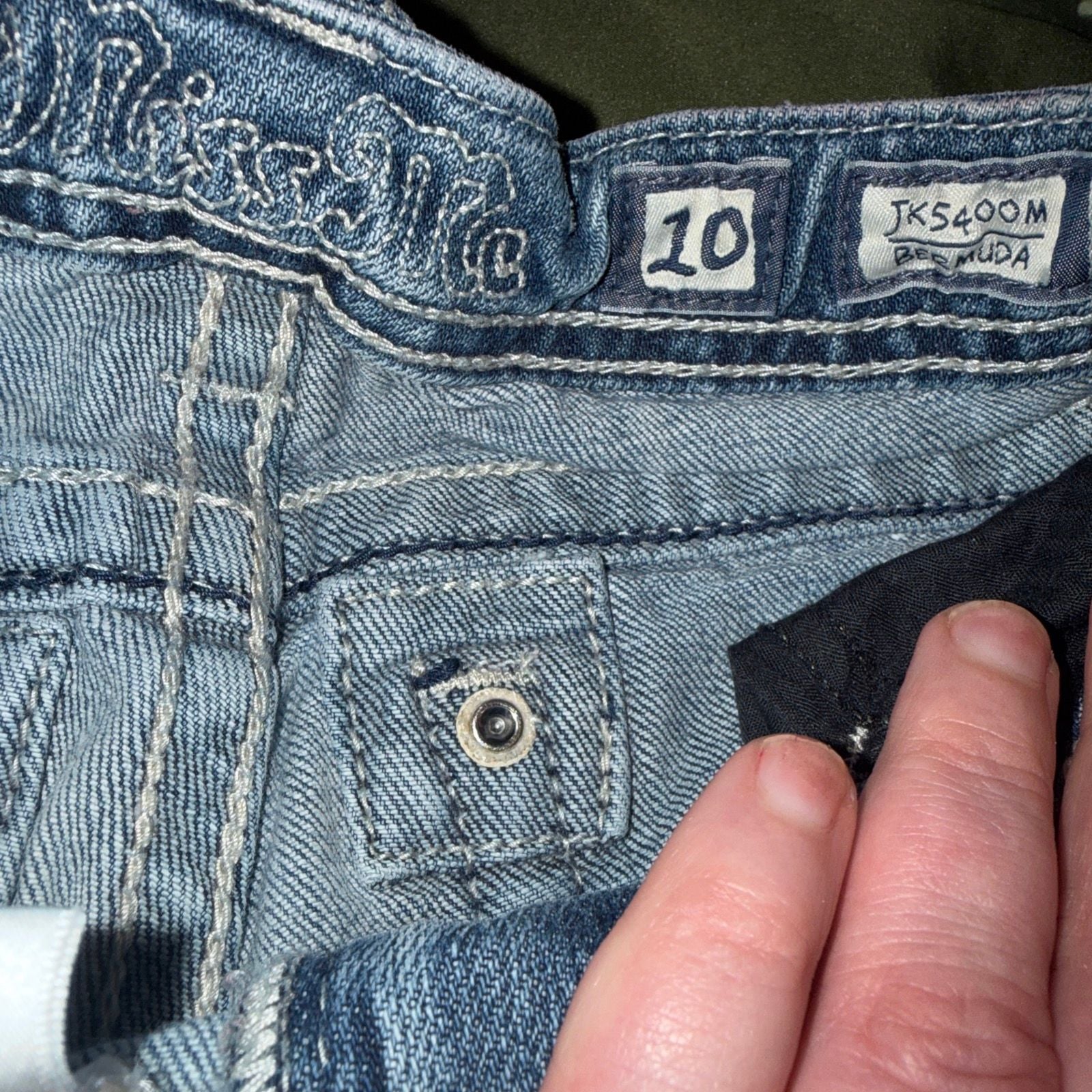 Miss Me Girls Size 10 Bermuda Denim Shorts with Embellished Cross Pockets 3