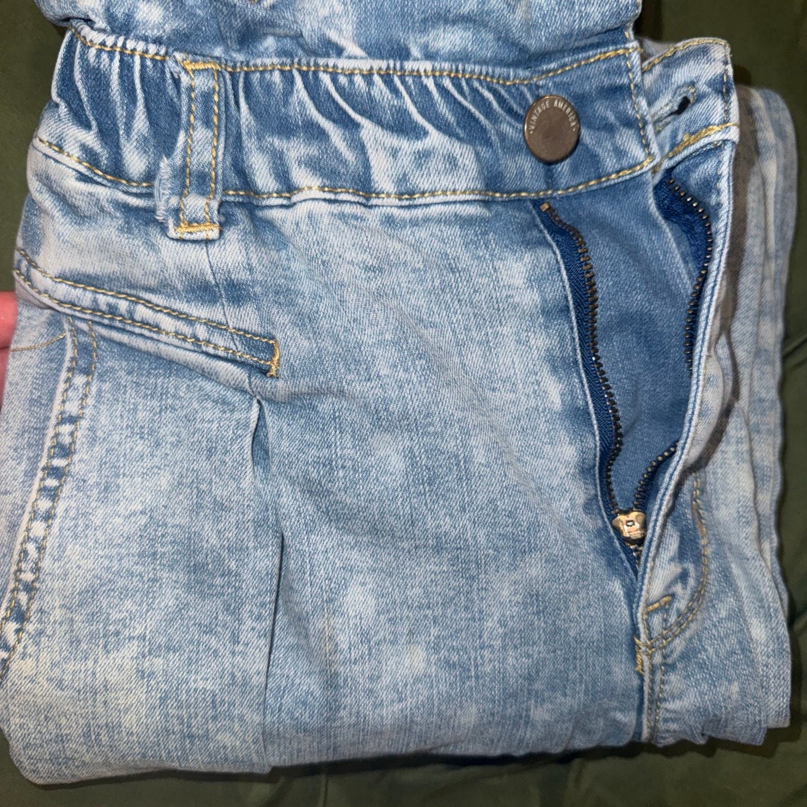 Vintage America Blues High Rise Acid Wash Paperbag Waist Pleated Denim Jeans 2