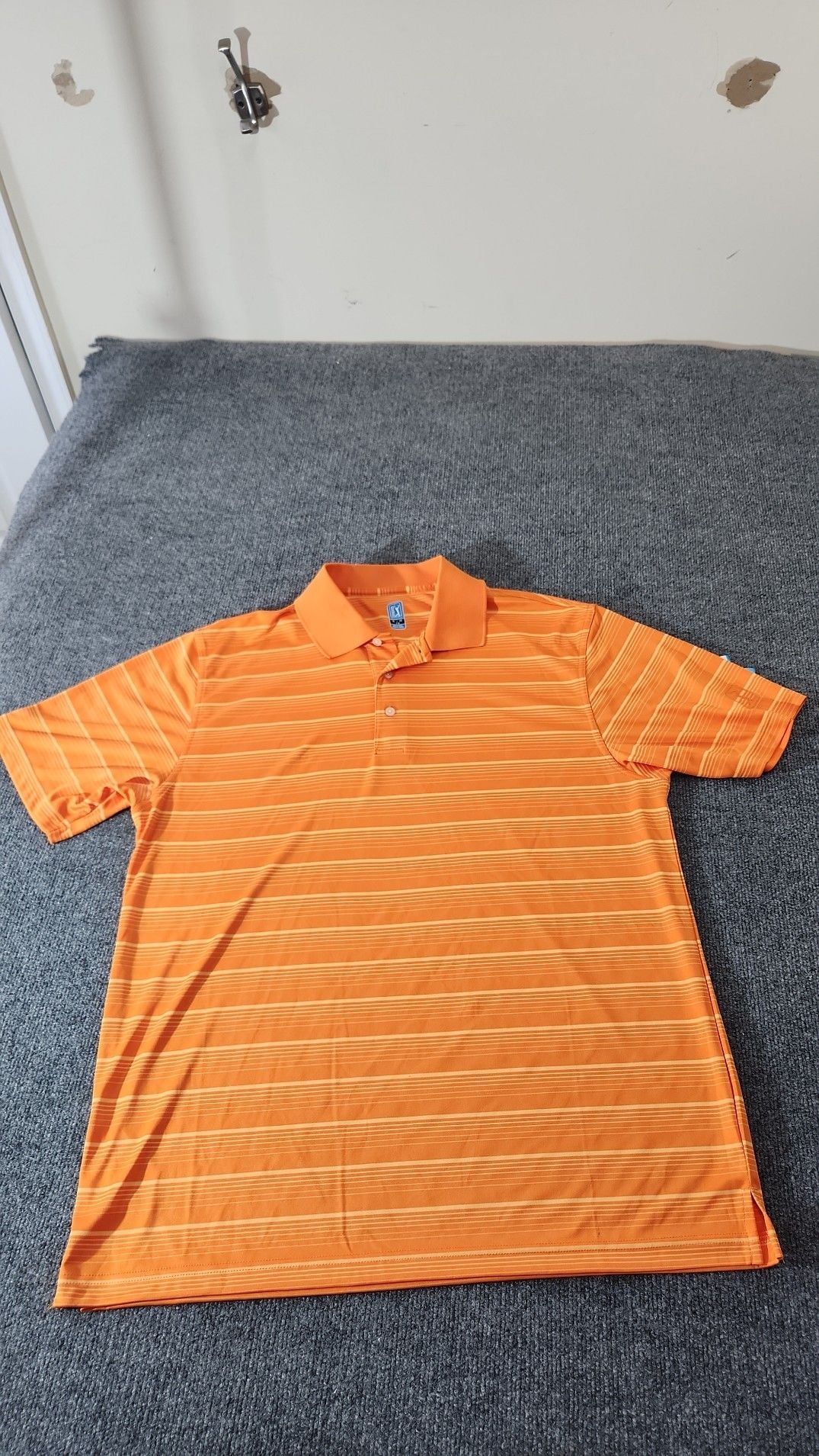 PGA Tour Men's XL Orange Striped Short Sleeve Golf Polo Shirt 2