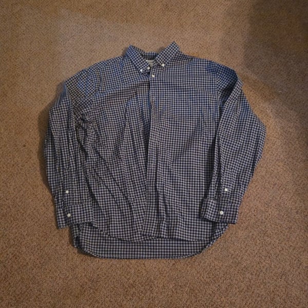 Old Navy The Classic Shirt Men's XXL Navy Blue Gingham Check Long Sleeve Button Down