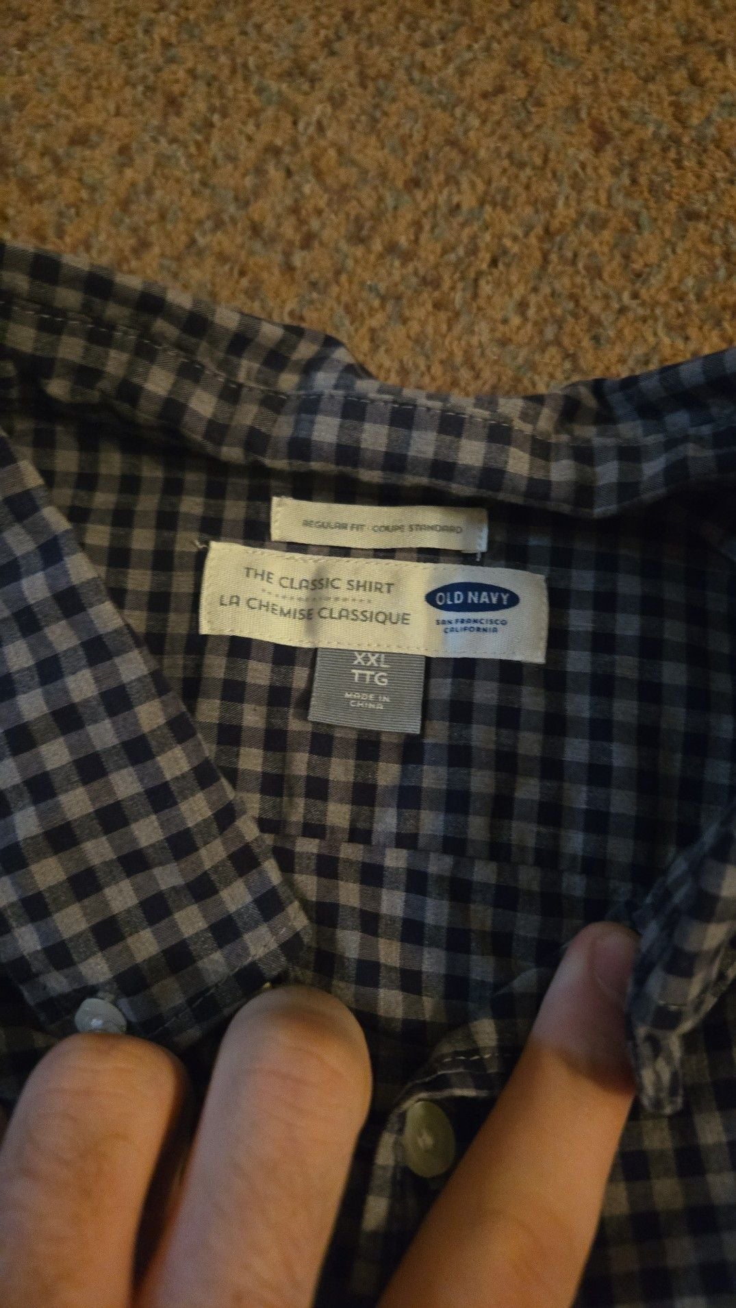 Old Navy The Classic Shirt Men's XXL Navy Blue Gingham Check Long Sleeve Button Down 2