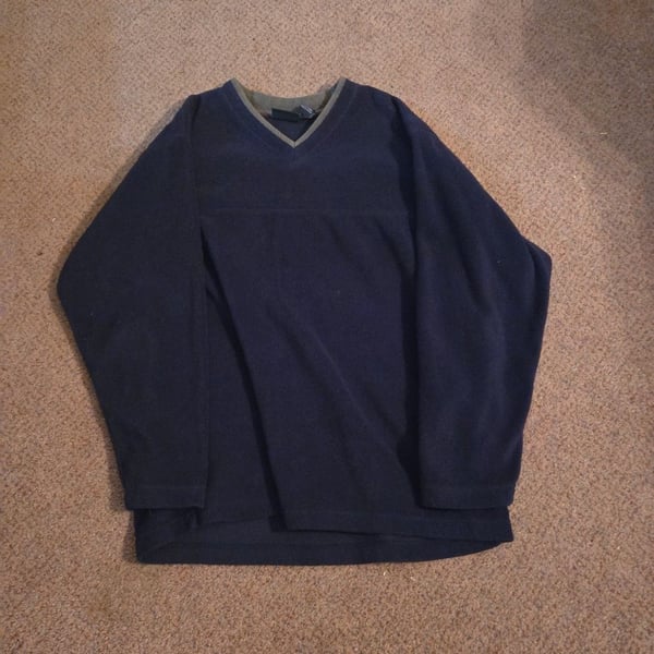 Trader Bay Vintage Navy Blue Fleece V-Neck Pullover Sweater XLT