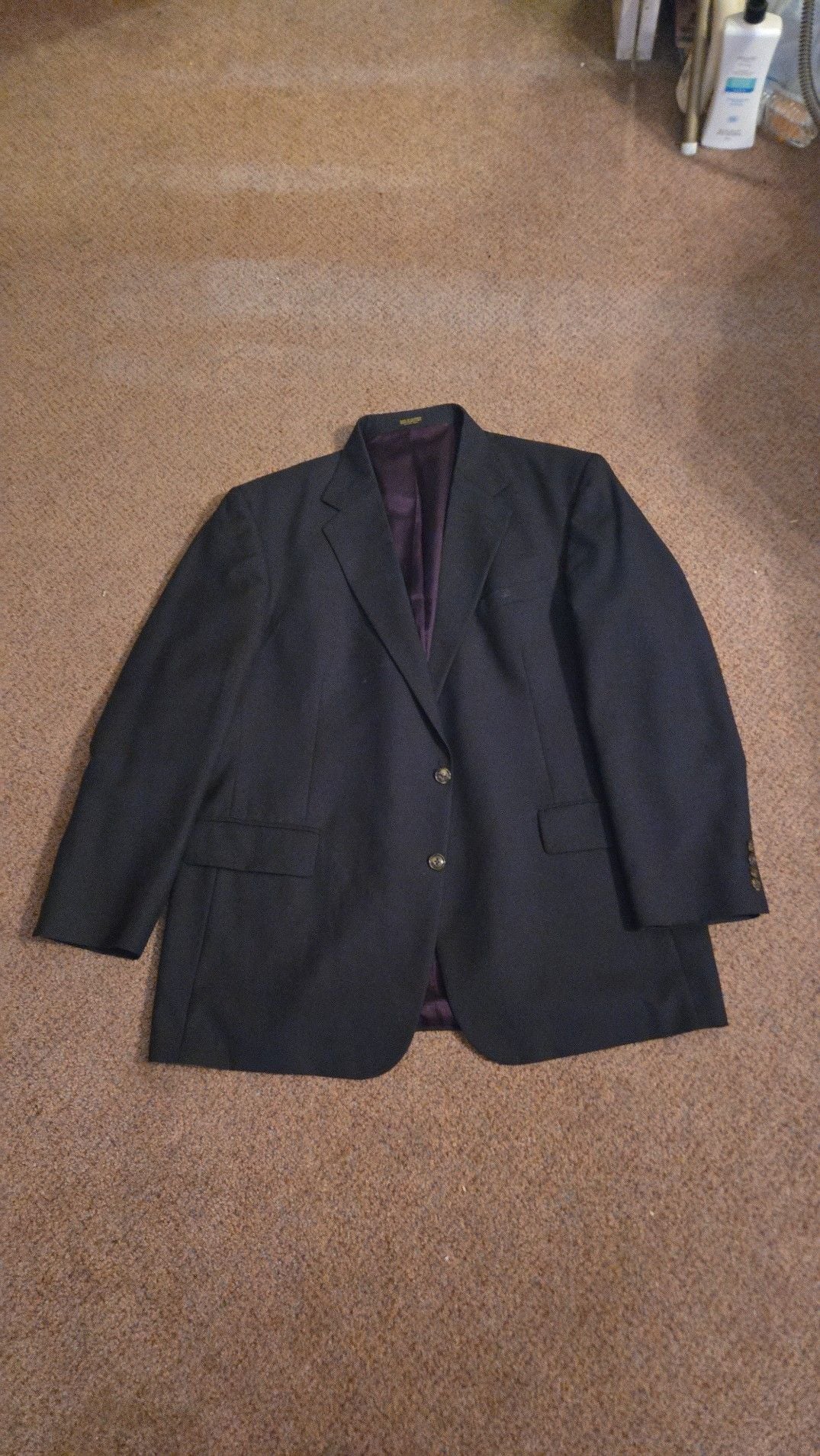 Versini Men's Navy Blue Two-Button Wool Blazer with Purple Lining 2