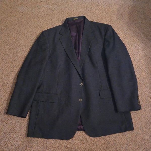 Versini Men's Navy Blue Two-Button Wool Blazer with Purple Lining