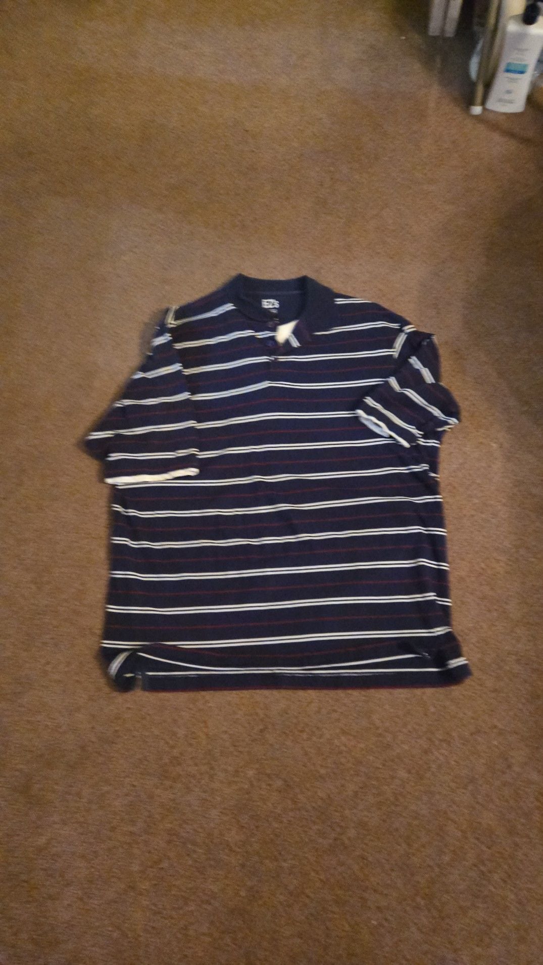 EZ's by Haggar Men's XXL Navy Blue Striped 100% Cotton Short Sleeve Polo Shirt 1