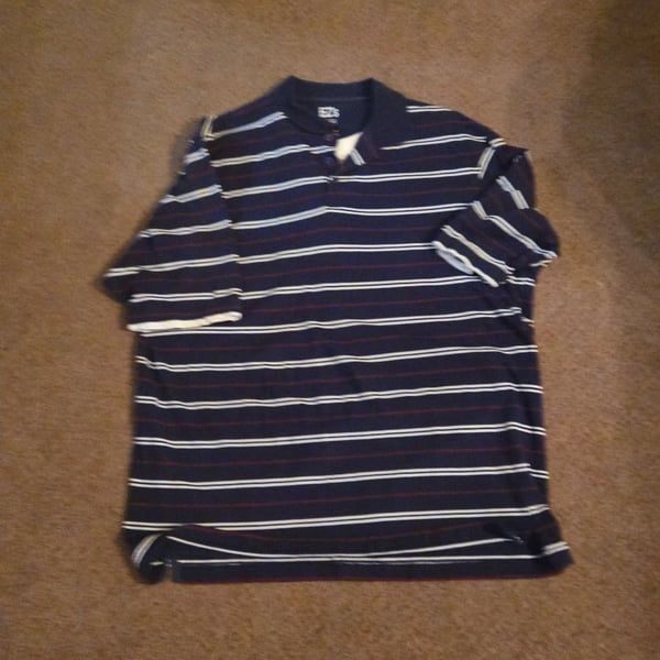 EZ's by Haggar Men's XXL Navy Blue Striped 100% Cotton Short Sleeve Polo Shirt