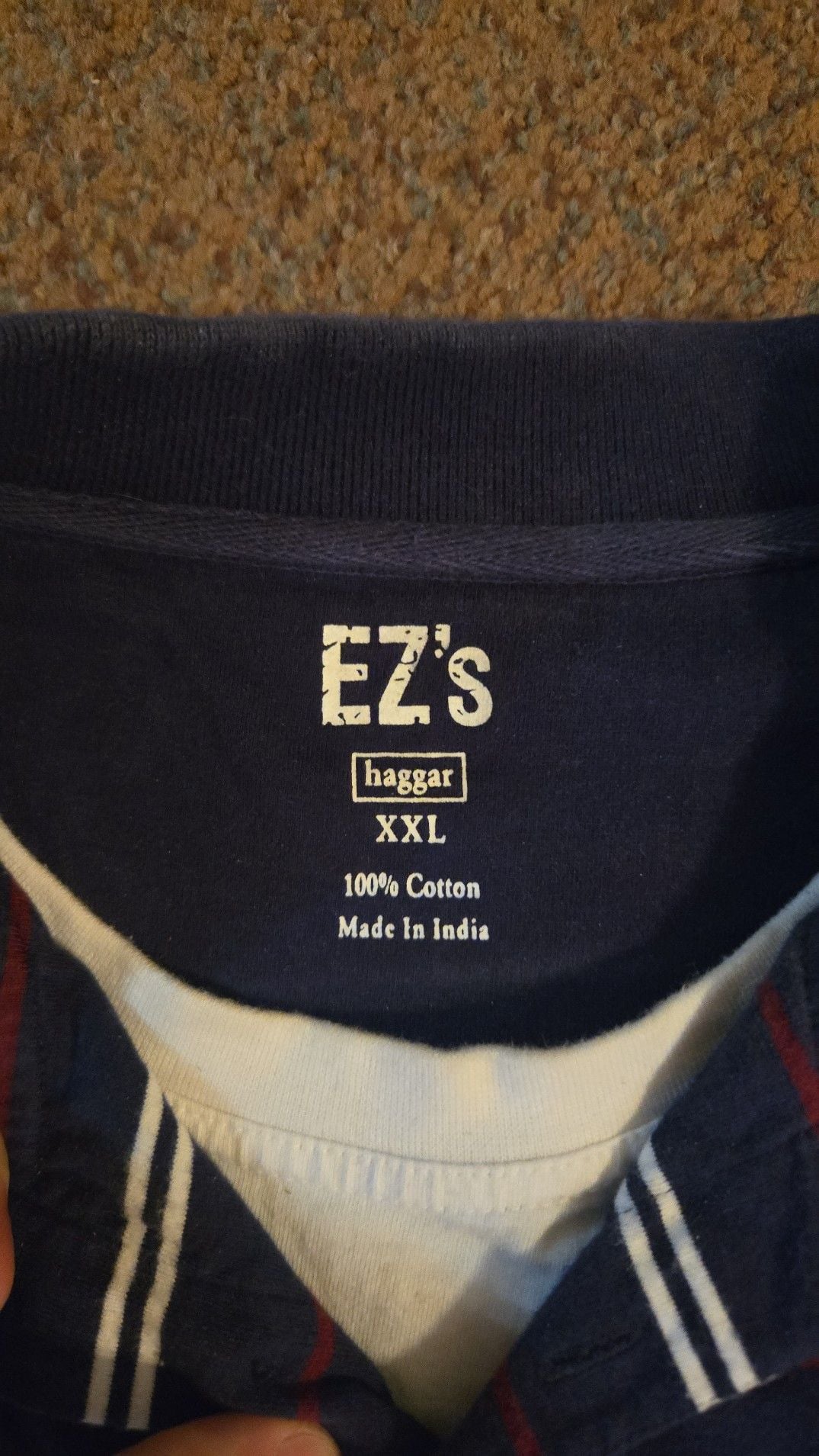 EZ's by Haggar Men's XXL Navy Blue Striped 100% Cotton Short Sleeve Polo Shirt 2