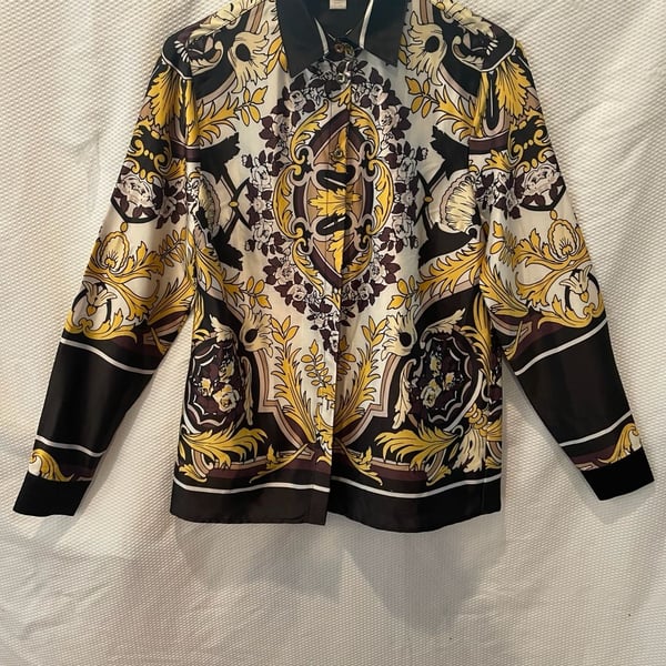 Boston Proper Baroque Scarf Print Button Up Blouse