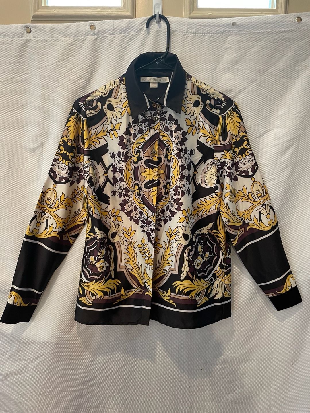Boston Proper Baroque Scarf Print Button Up Blouse 3