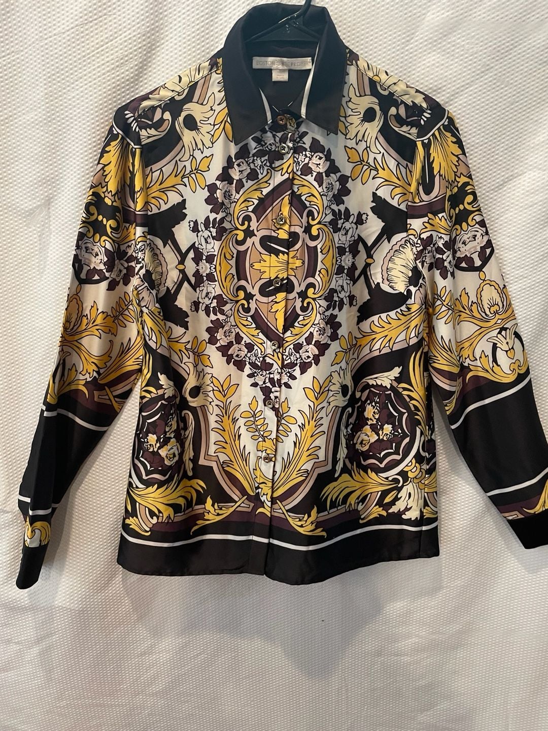 Boston Proper Baroque Scarf Print Button Up Blouse 6