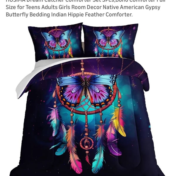 HOSIMA Dream Catcher Butterfly Comforter Set 3Pcs Boho Bedding