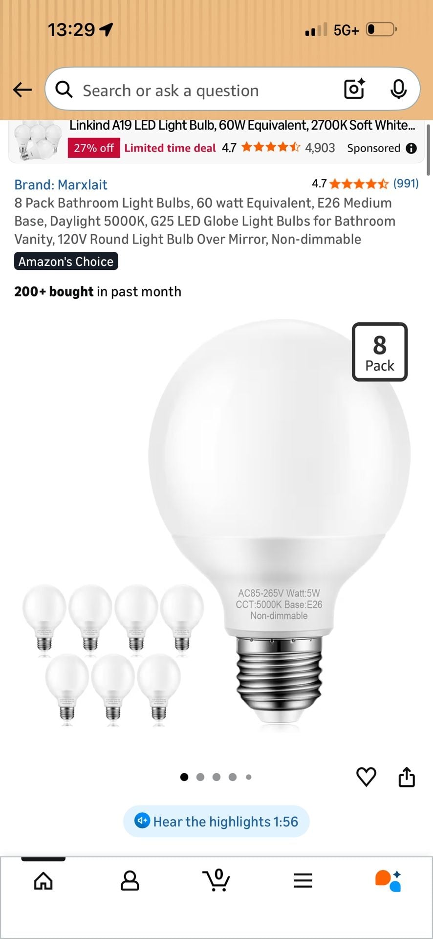 BUBO G25 LED Globe Light Bulbs, 60W Equivalent (7W), E26 Base, Non-Dimmable, 8 Pack 1
