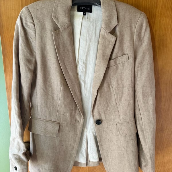 1.STATE Women's Tan Linen Blend Structured Single Button Blazer Size 2