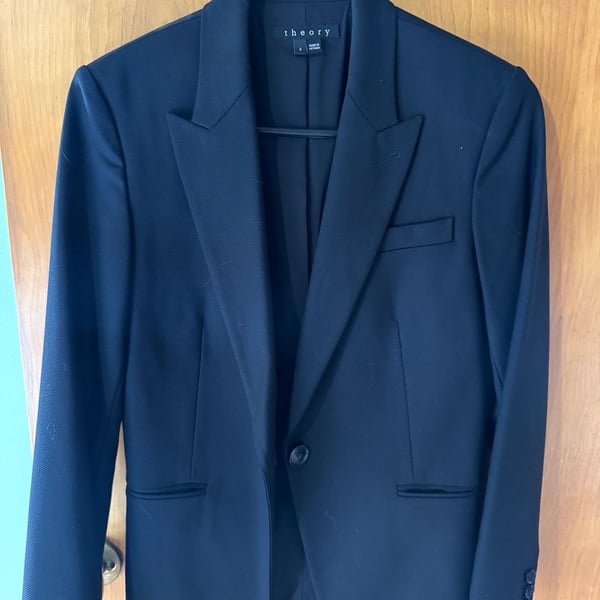Theory Women's Black Single-Button Peak Lapel Structured Blazer Size 2