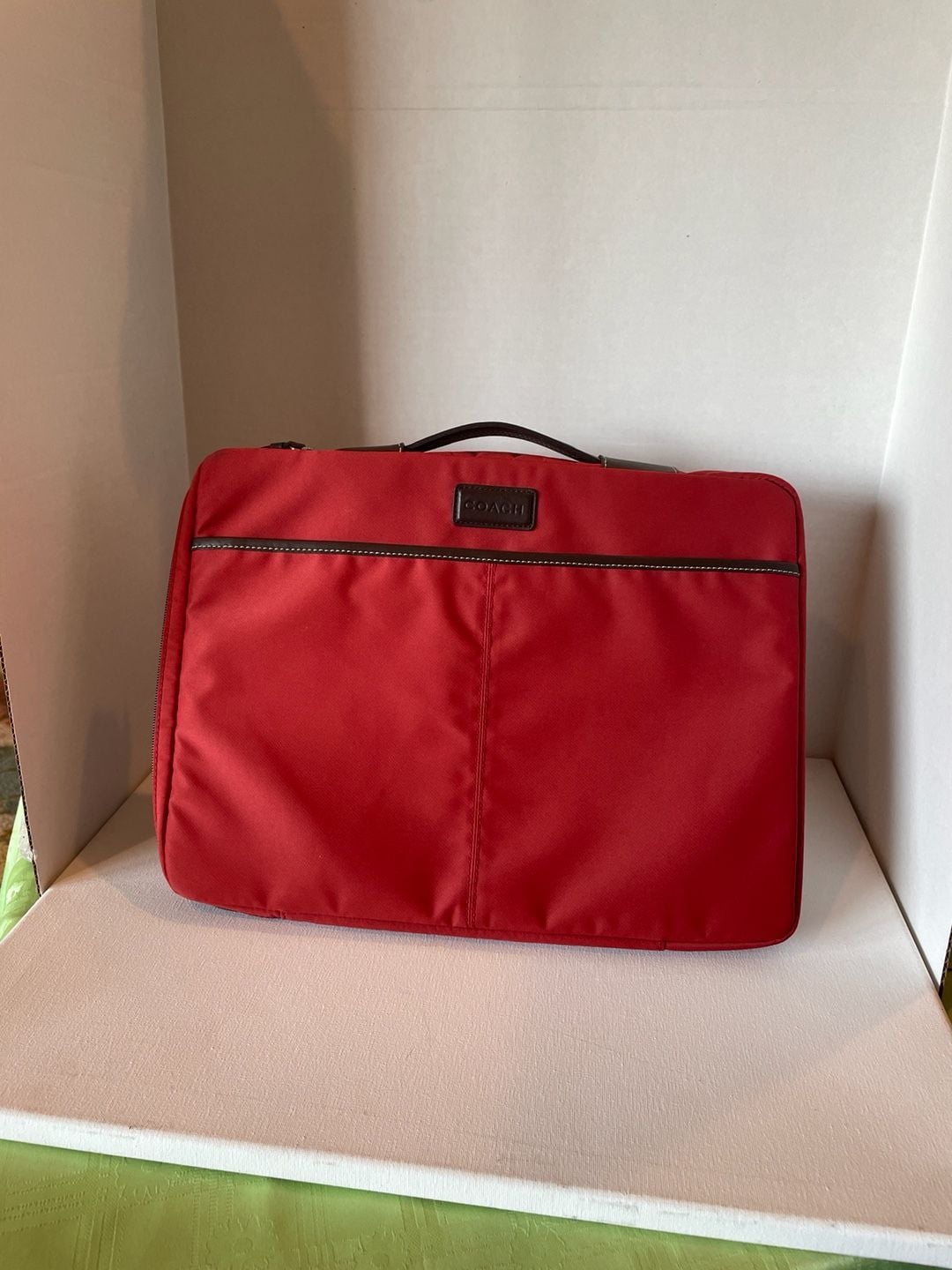 Coach Red Nylon Laptop Sleeve Case with Leather Trim 2