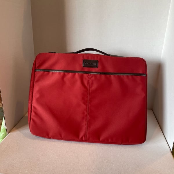 Coach Red Nylon Laptop Sleeve Case with Leather Trim