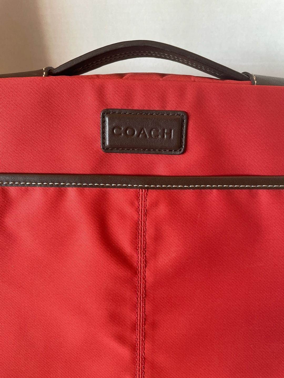 Coach Red Nylon Laptop Sleeve Case with Leather Trim 3