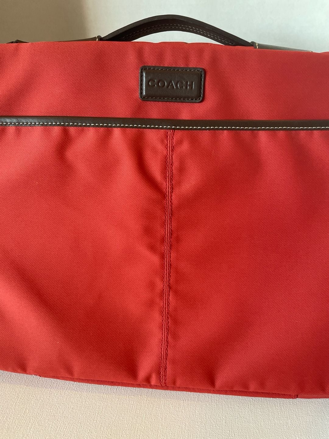 Coach Red Nylon Laptop Sleeve Case with Leather Trim 4