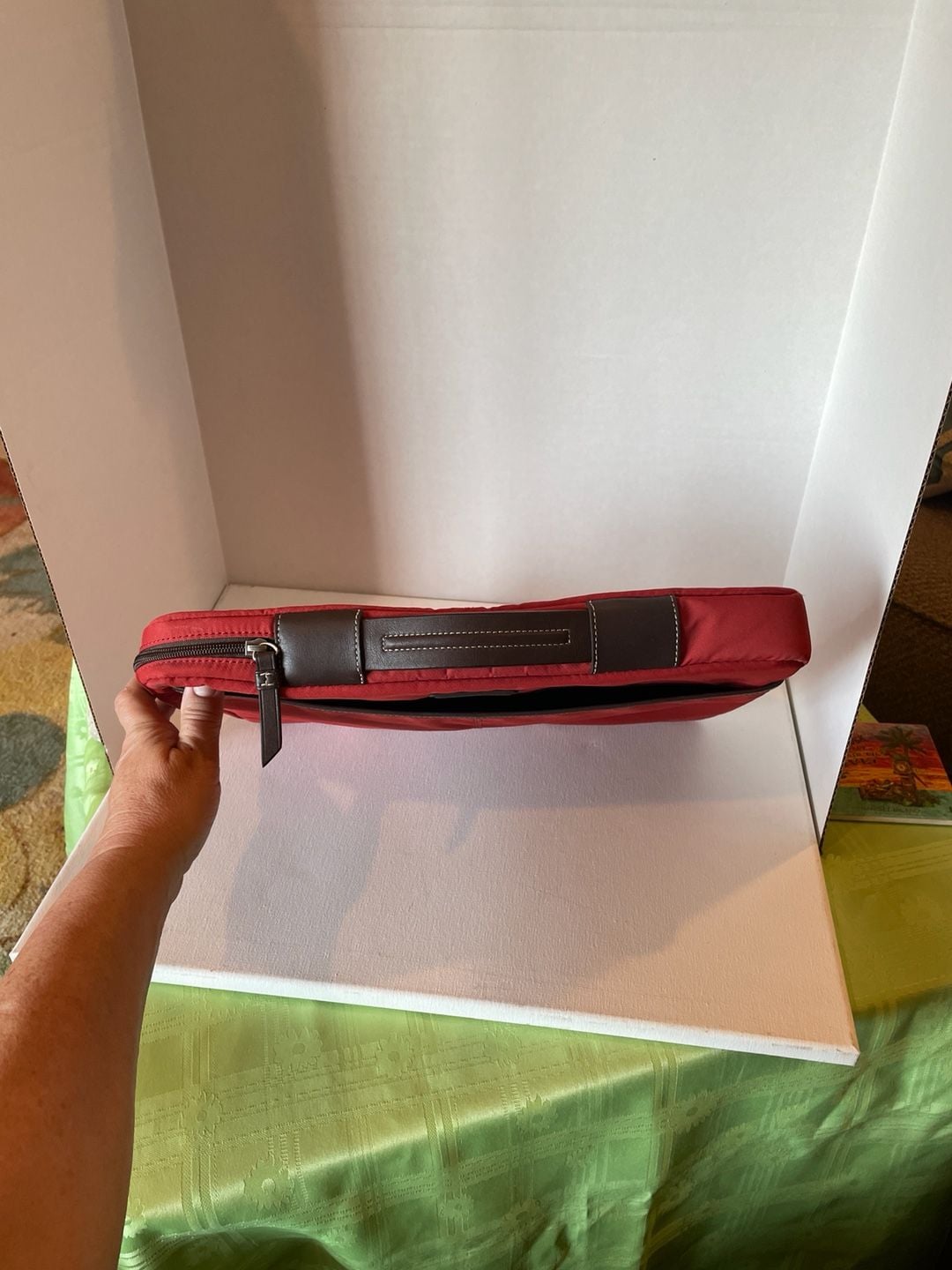 Coach Red Nylon Laptop Sleeve Case with Leather Trim 5