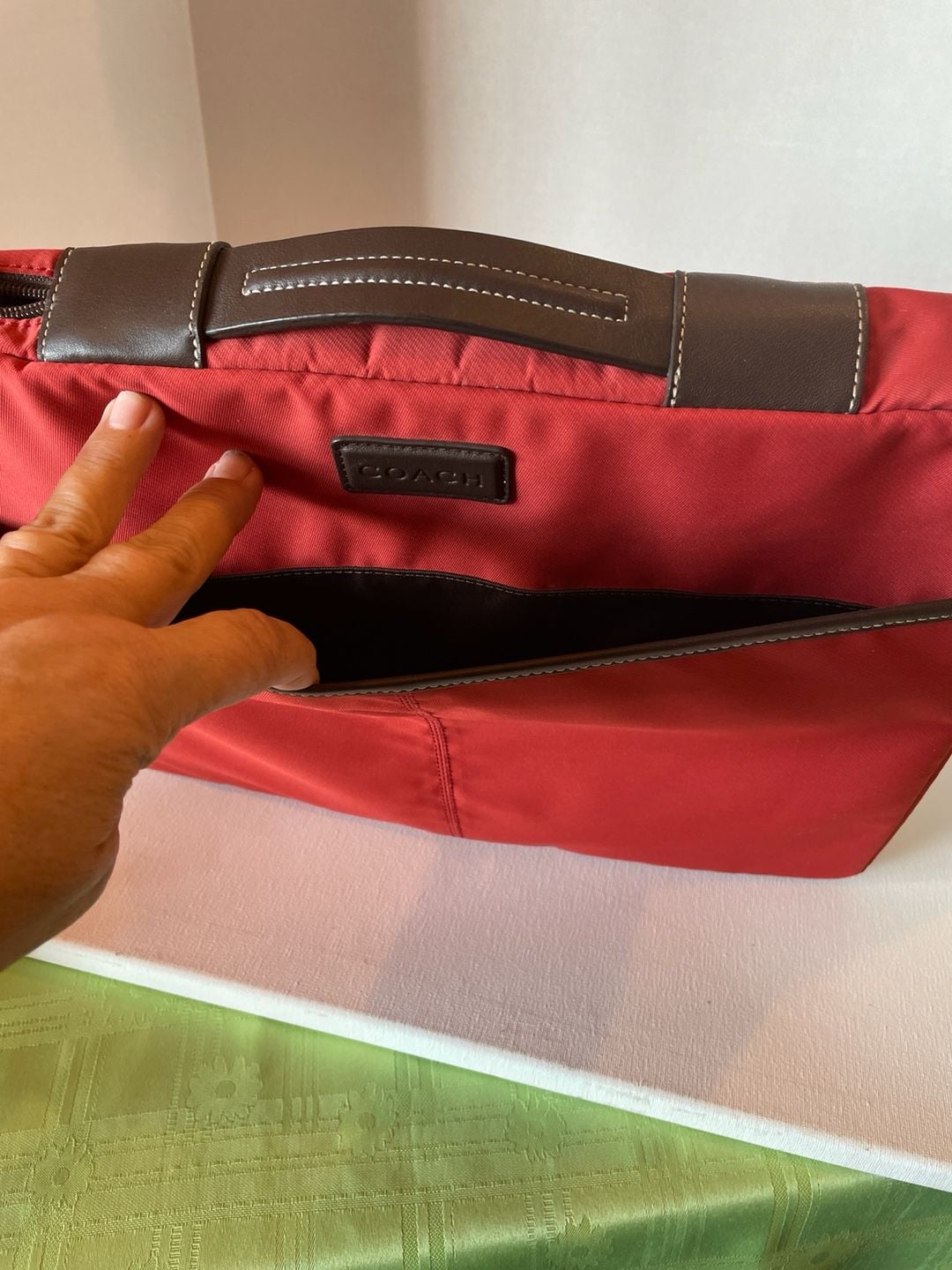 Coach Red Nylon Laptop Sleeve Case with Leather Trim 8