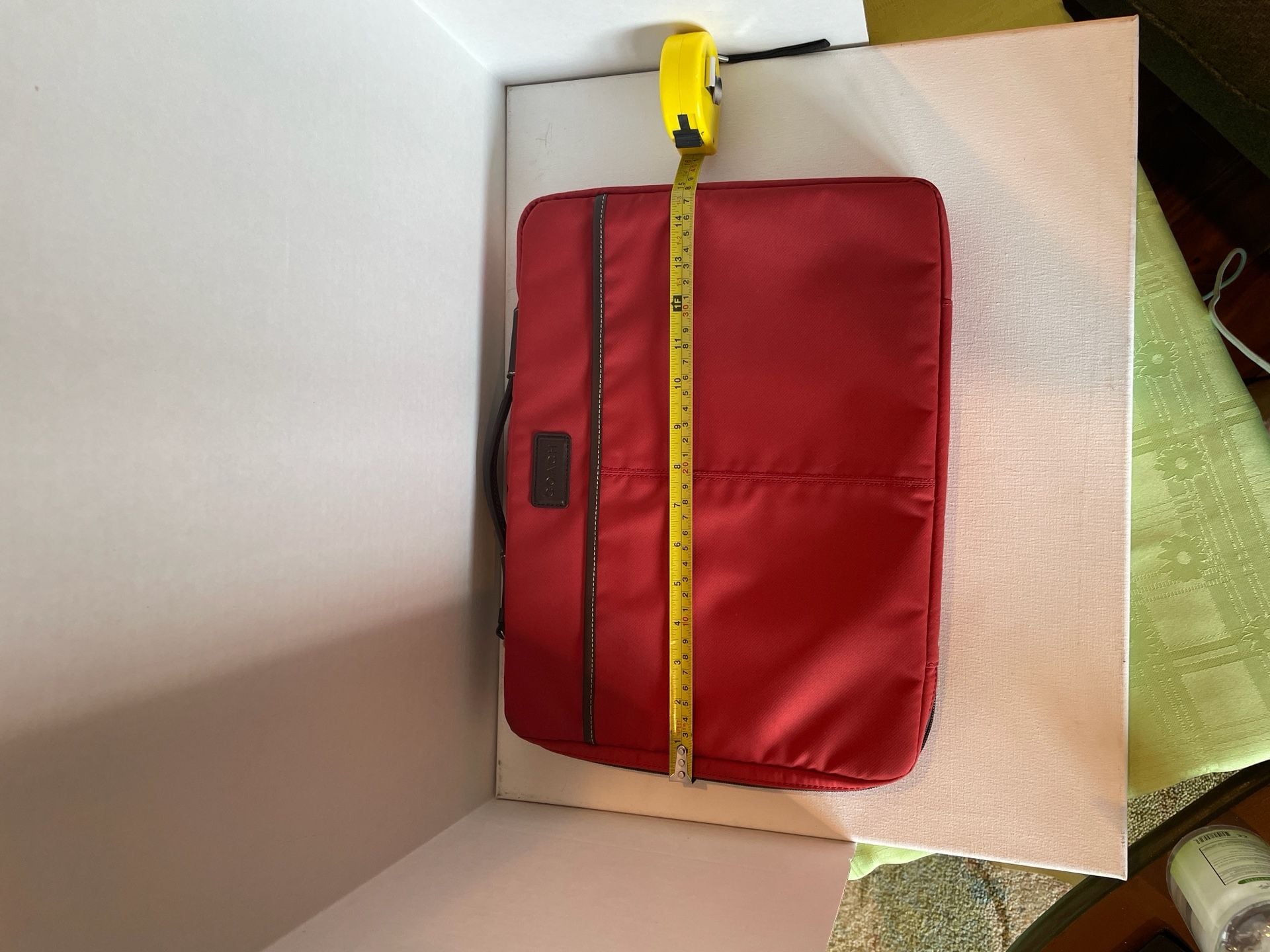 Coach Red Nylon Laptop Sleeve Case with Leather Trim 10