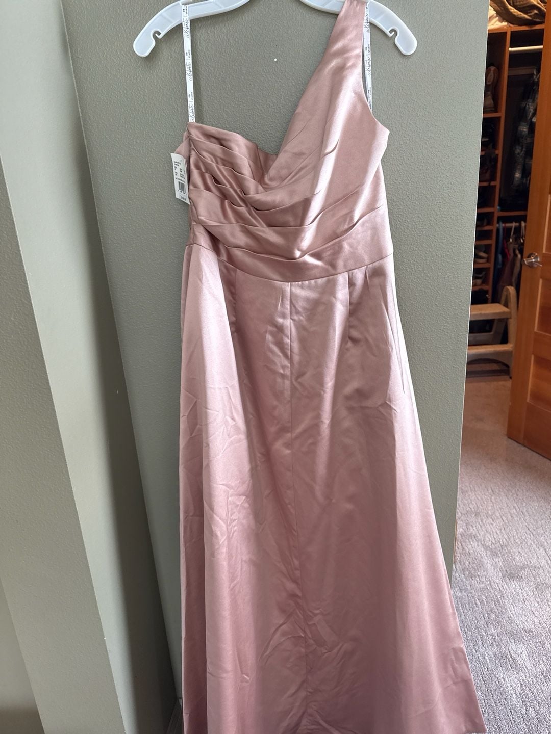 DB Studio Satin One-Shoulder Ruched Ballgown in Sand 5